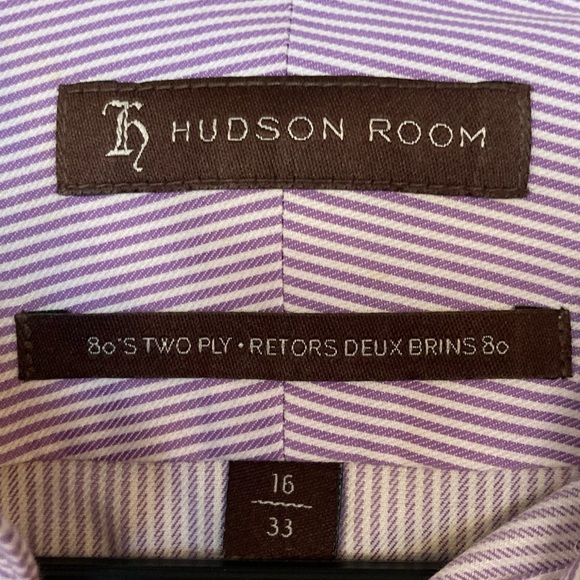 Men’s Dress Shirt HUDSON ROOM Purple Striped Egyptian Cotton Shirt Button Down - Picture 8 of 9